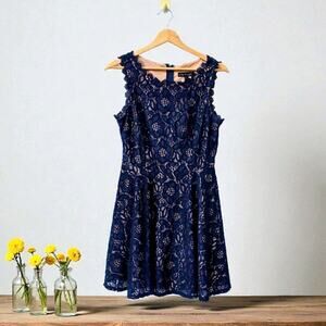 City Triangles Sleeveless Blue Lace A Line Dress 9